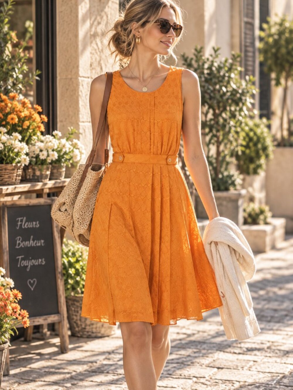Anthropologie 100% Silk Dress Size 10 Orange Marigold Pleated Retro Vintage Styl